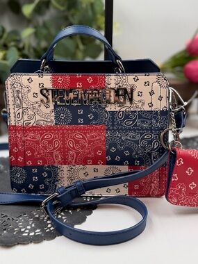 Steve Madden Bvelynn Patriotic Bandana Patchwork Satchel Crossbody Bag Set NWT